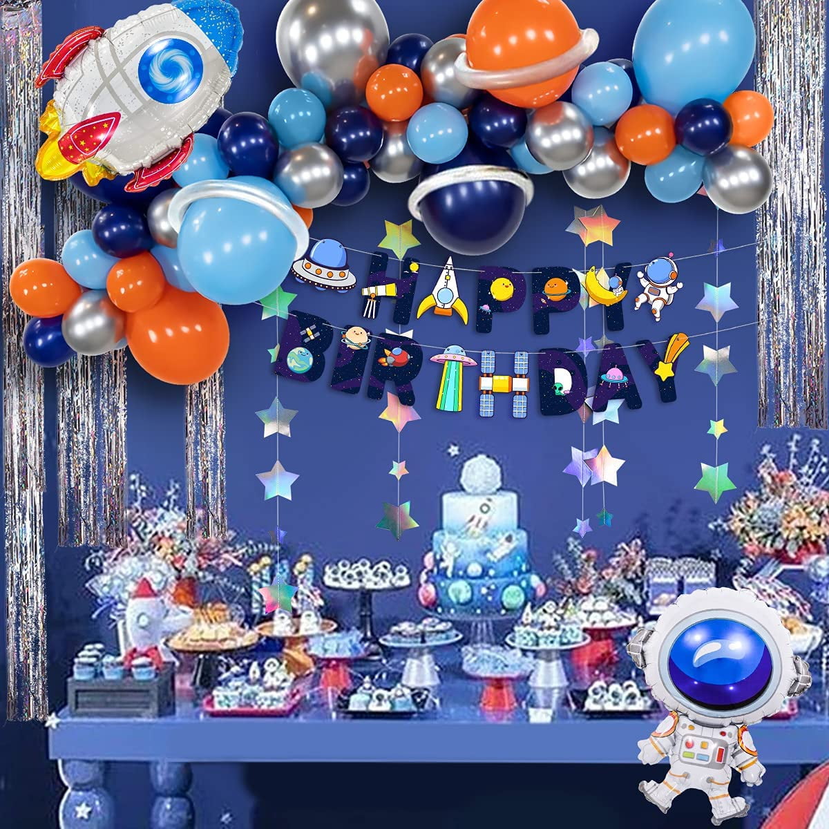 Blast off Birthday Swirls 12pk Party Hanging Decorations Space Astronaut Rocket for sale online 